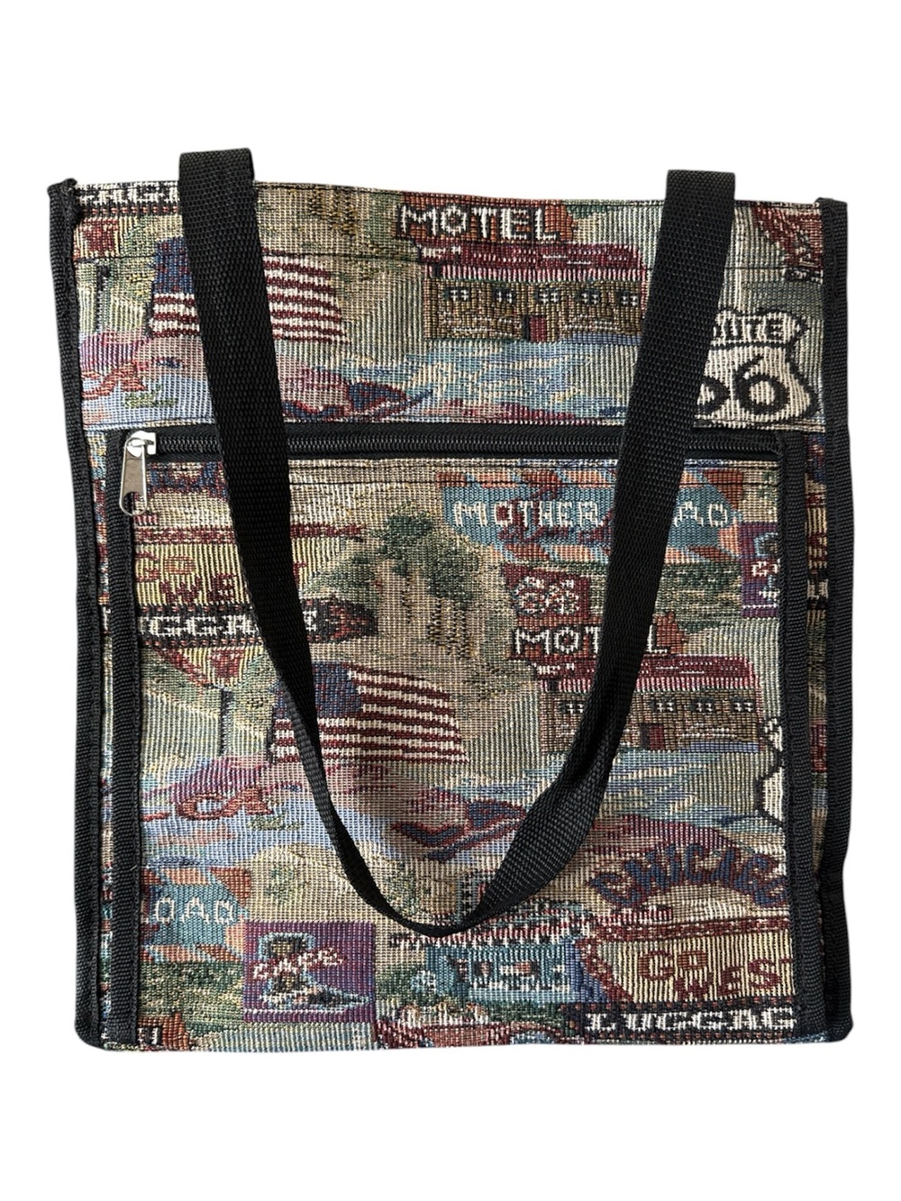 Travel themed vintage tote - zip top, excellent condition